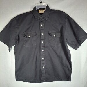 Moda Tech Men's Medium Shirt Solid Black Short Sleeve Western‎ Pearl Snap Button